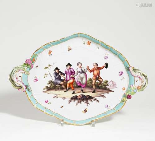 Large porcelain platter with genre scene