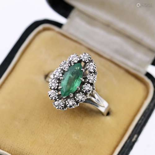 Period Of Retro, Platinum Diamond Emerald Ring, China