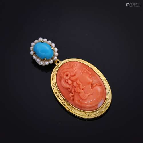 18K Gold Sh Cameo Pendant, China