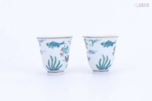 Pair Of Doucai Porcelain Cups, China