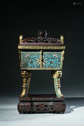 Qing Dynasty Bronze Enamel Square Study Room Furnace, China