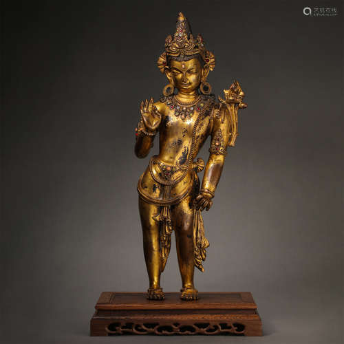 Nepal 13th Century STANDING GILT BRONZE BUDDHA STATUE