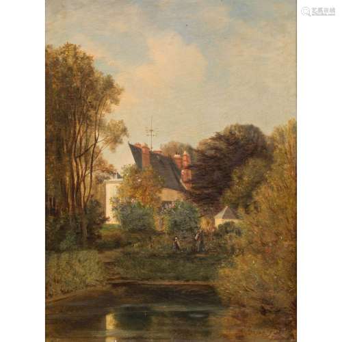 DAULNOY, VICTOR (1824-?, franzoesischer Maler), Haus am See,