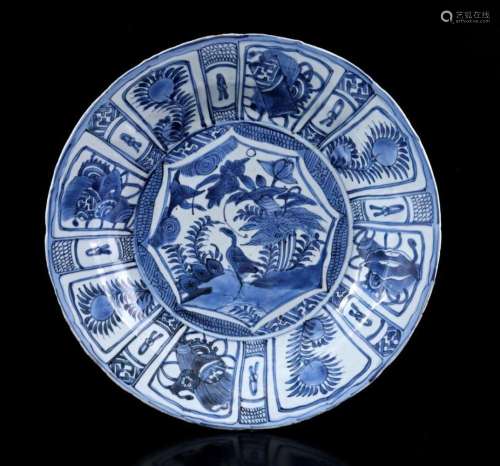 PORCELAIN DISH WITH BLUE AND WHITE DECOR