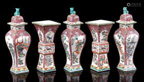 PORCELAIN 5-PIECE GARNITURE, WUCAI, CA. 1800