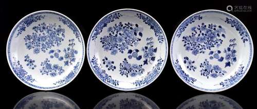 3 PORCELAIN DISHES WITH BLUE AND WHITE FLORAL DECOR OF PEONI...