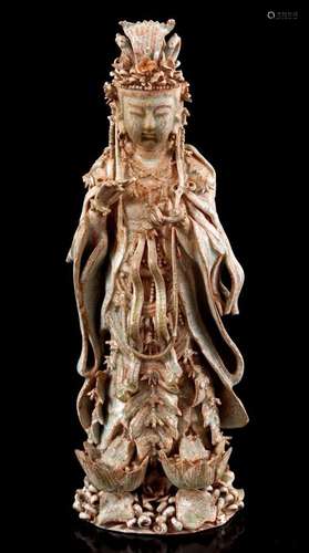 GLAZED EARTHENWARE STATUE OF A STANDING QUANYIN, CHINA CA. 1...