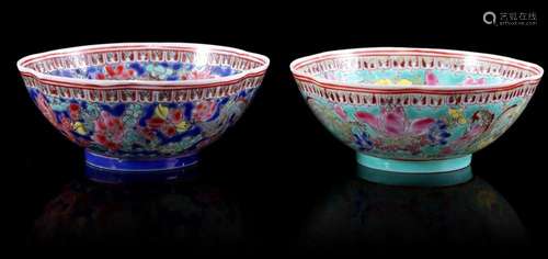 2 PORCELAIN EGGSHELL BOWLS WITH RED DRAGON DECOR