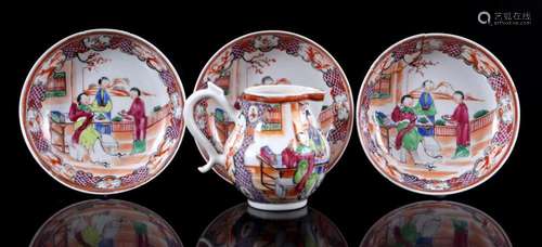 3 PORCELAIN DISHES AND 1 CREAMER WITH POLYCHROME DECORATION