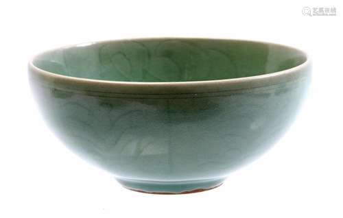 CELADON BOWL WITH LOTUS FLOWER IN BOTTOM AND PATTERNS IN UND...