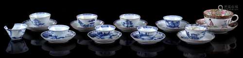 LOT OF PORCELAIN BOWLS AND SAUCERS WITH BLUE DECOR