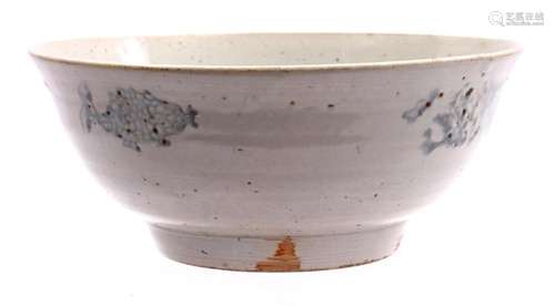 GLAZED EARTHENWARE BOWL WITH UNDER DECORATION OF FLOWERS AND...