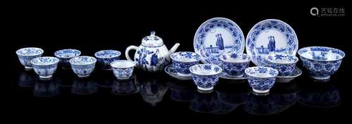 LOT OF PORCELAIN TEA SET WITH DIFFERENT BLUE AND WHITE LONG-...