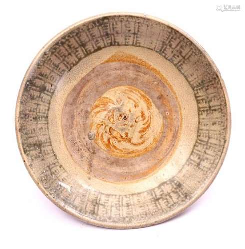 GLAZED EARTHENWARE DISH WITH UNDER DECORATION