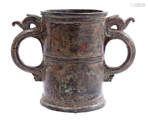 ORIENTAL BRONZE POT WITH 2 HANDLES, CHINA CA. 1900