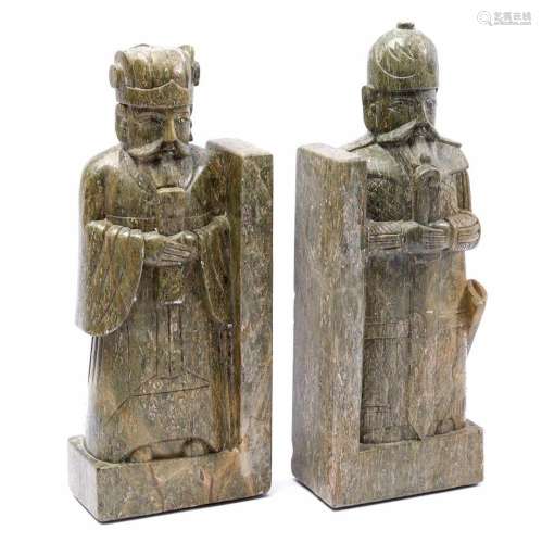 2 ORIENTAL STONE BOOKENDS IN THE SHAPE OF FIGURES