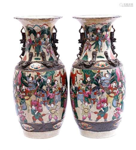 2 GLAZED EARTHENWARE VASES WITH POLYCHROME DECORATION