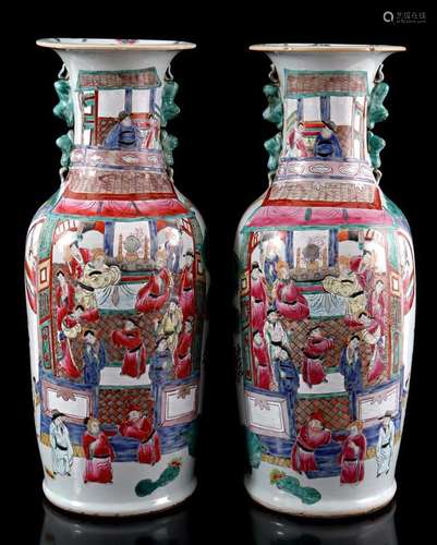 2 PORCELAIN VASES WITH POLYCHROME DECOR AND RICH DECOR OF MA...