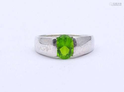 SILBER RING MIT PERDIOT, 4,4 G., STERLING SILBER 0.925