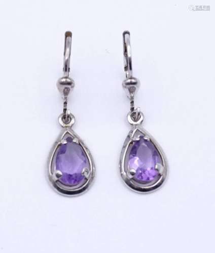 PAAR OHRHÄNGER MIT AMETHYSTE, STERLING SILBER 0.925