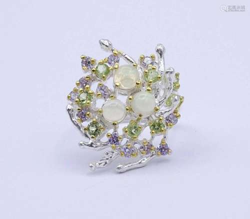 SILBER RING MIT OPALE UND PERIDOTS,STERLING SILBER 0.925