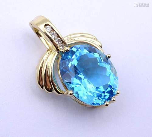 GG ANHÄNGER 0.585 MIT SWISS BLUE TOPAZ UND 4 BRILLANTEN