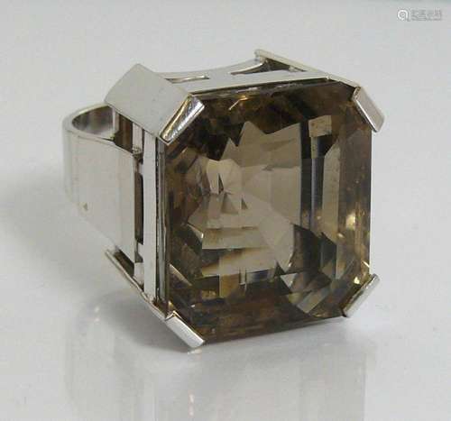 GR.SCHWERER ART DECO WG-750- RING, RAUCHTOPAS , 27,5GR.