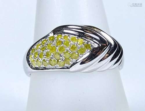 WEISSGOLDRING 585/000 MIT 30 GELBEN DIAMANTEN ZUS.CA.0,24CT.