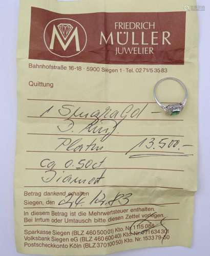 SMARAGD PLATIN RING MIT DIAMANTEN, ZUS.CA. 0,50CT.,ANBEI MÜL...