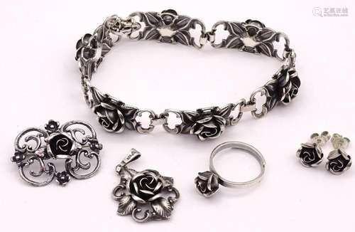 SCHMUCKSET, ROSENMUSTER, TEKA, STERLING SILBER 0.925