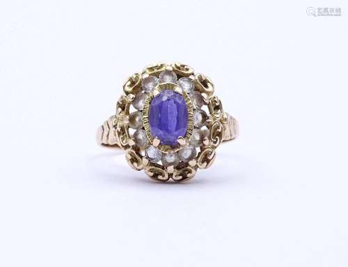 585ER GG RING MIT AMETHYST UND RUND FACC.KLAREN STEINEN, 3,5...