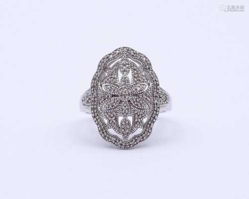 SILBER RING MIT DIAMANTEN, STERLING SILBER 0.925