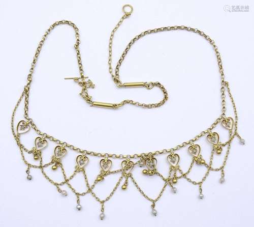 COLLIER MIT PERLCHEN, GOLDFARBEN, CA.L- 48CM