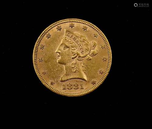 10 DOLLAR USA 1881 GOLD 0.900 , 16,68G.