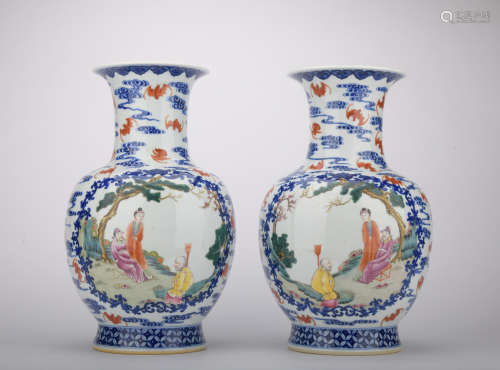 A pair of famille-rose 'figure' vase