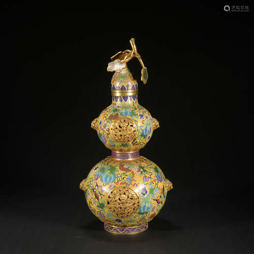 A Cloisonne enamel 'vegetables' gourd-shaped vase