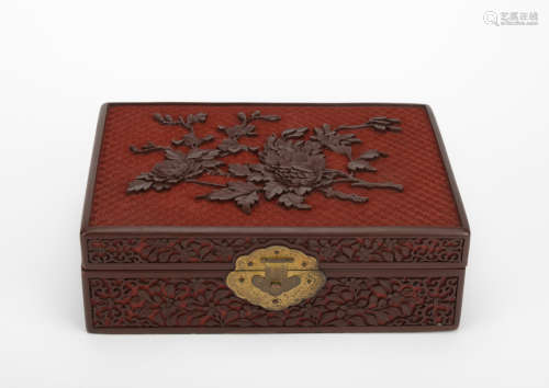 A carved 'floral' lacquerware jewelry box