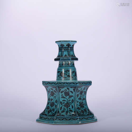 A blue glazed 'floral' vase