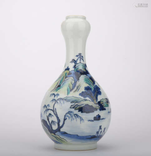 A blue and white 'landscape' garlic-head vase