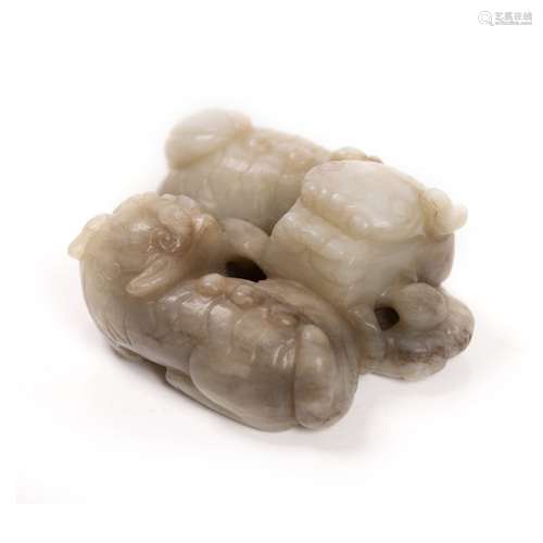 17th Century Chinese Celadon Jade Lion Group