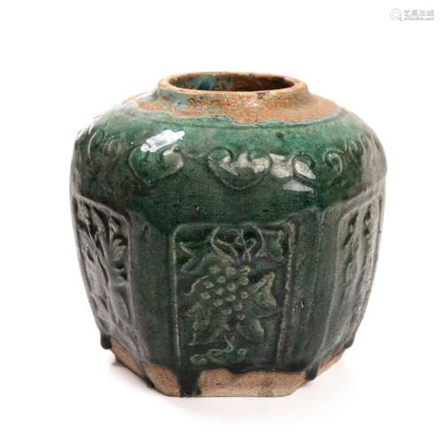 CHINESE CELADON HEXAGONAL JAR