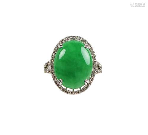 14k White Gold Jade Diamond Ring