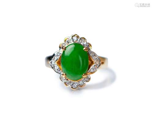 Natural Jadeite And Diamond Ring, 1.50 Carats Cert