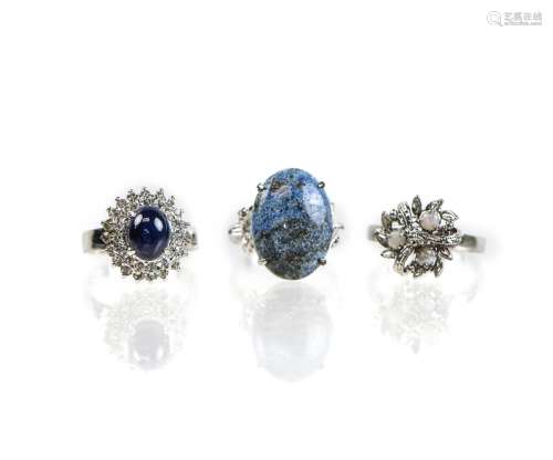 Group Of Three Lapis, Opal, And Star Stone Rings