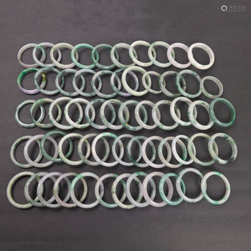 Group Of 58 Pc Jade / Varied Stone Bangles