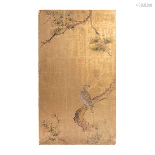 CHINESE PAINTING OF HAWK ON PINE TREE BRANCH