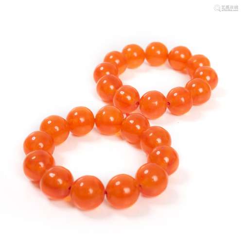 Two Red Amber Beaded Bracelet