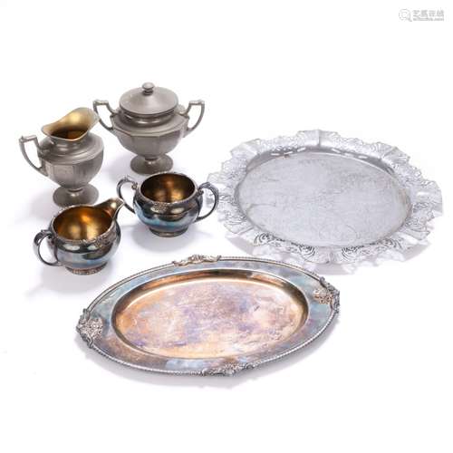 GROUP OF 6 SILVER PLATED COPPER SERVER