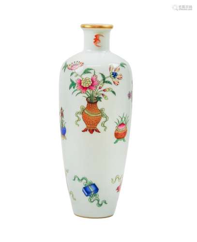 FAMILLE ROSE PRECIOUS ITEMS VASE