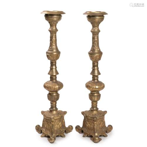 PAIR OF GILDED BRONZE CANDLESTICKS